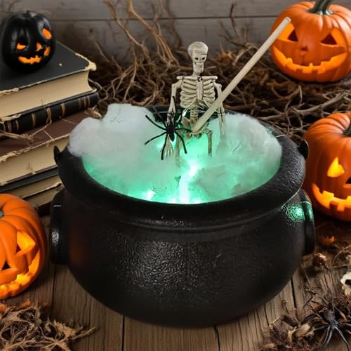 Caldero de Halloween negro con esqueleto y luces LED para decoración de mesa 4