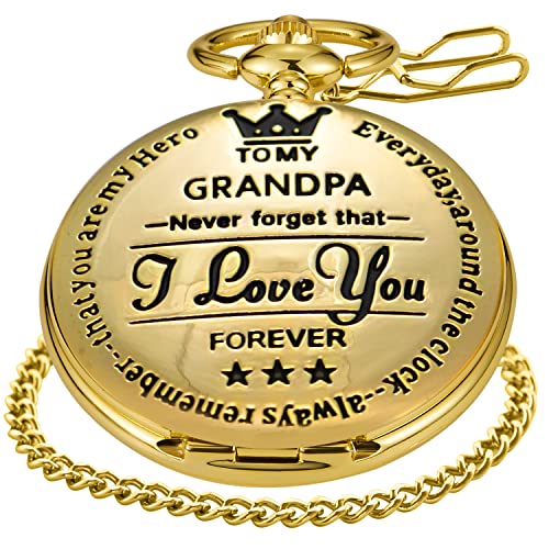Montre de poche pour papa et grand-père avec gravure unique et chaîne