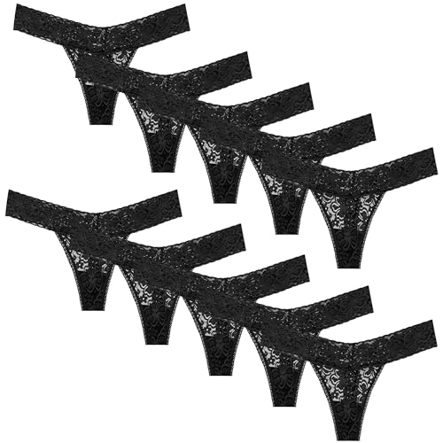 Image of Cotton Thongs For Women, Lace Thongs For Women,10 Pack Size XS to 5XL | Delicate Floral Lace Trim,Buttery Soft Stretch Waistband,Minimal Thong Cut,Daily Everyday Wear,Value Multipack Lingerie