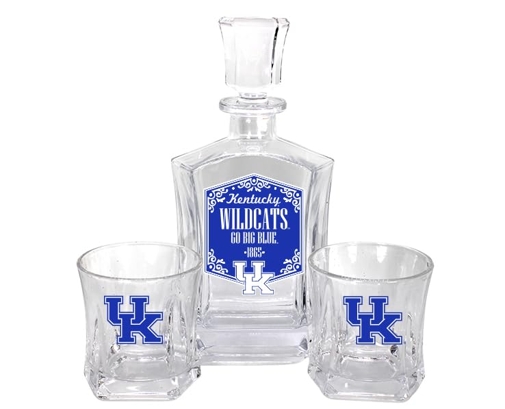 Kentucky Wildcats Decanter Set, Officially Licensed, Includes 25 oz Decanter and Two 10 oz Rocks Glasses