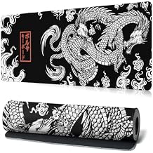Black and White Mouse Pad Extra Large Gaming Mousepad Dragon Desk Mats Japanese Full Keyboard Mat Computer Pad Desk Mat with Stitched Edges Non-Slip Desktop 31.5 x11.8 in
