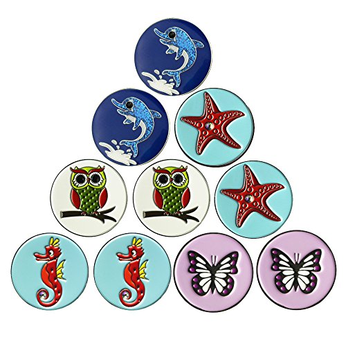 Image of Lot of 10 Golf Ball Markers Assorted Patterns - Soft Enamel Technique