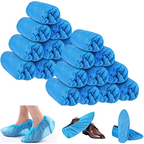 Sfee 200 Pack Disposable Shoe Covers CPE Waterproof Slip Resistant Hygienic, Non Slip, Durable, Recyclable Boot&Shoes Cover for Construction, Offices,Floor Carpet Protection,One Size Fits All (Blue)