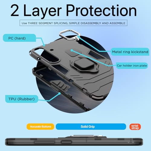 Image of Pikkme D5 Tough Armor Bumper | 360 Protection Case | Ring Holder Stand Case for Samsung Galaxy S24 FE 5G (Black)