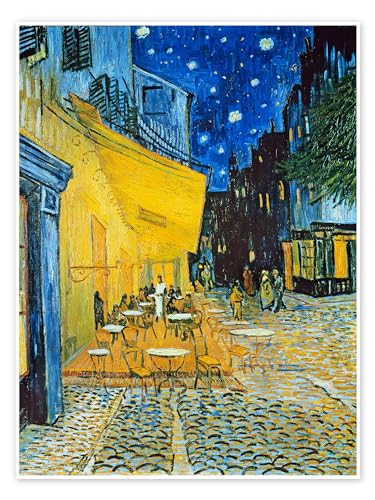 Terrasse du café le soir Poster de Vincent van Gogh 50 x 70 cm Bleu Tableaux Décoration murale