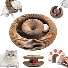Interactive Cats Scratching Cardboard, Foldable 2-in-1 Twisty Cat Scratcher with Bell-Ball & Track Adventure, for Indoor Cats