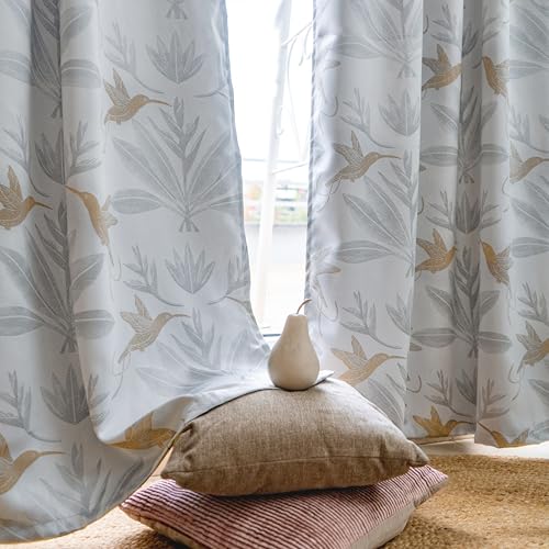 Image of Tranquebar Curtain Co. Semi Blackout Curtains 5 Feet for Window, 80% Blackout, Mild Silver Shimmer Bird Print, Semi Blackout Window Curtains, Heavy Polyester, BackTabs, Uday (152 cm) - 1 Piece