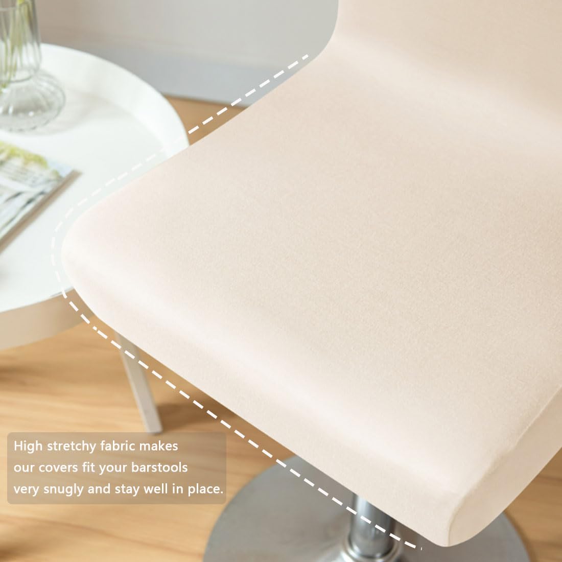 Levoberg Housse de Tabouret de Bar avec Dossier Imperméable Housse de Chaise de Salle à Manger Pivotante Couverture de Chaise Haute de Bar Extensible 4 Pièces Beige