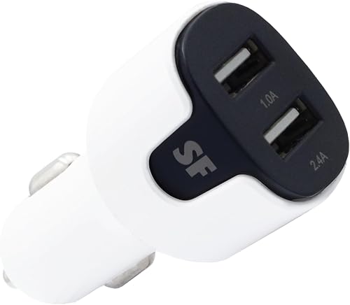 Superfly 3.4Amp Dual USB Car Charger with Lightning Cable, 1 Meter Length, White