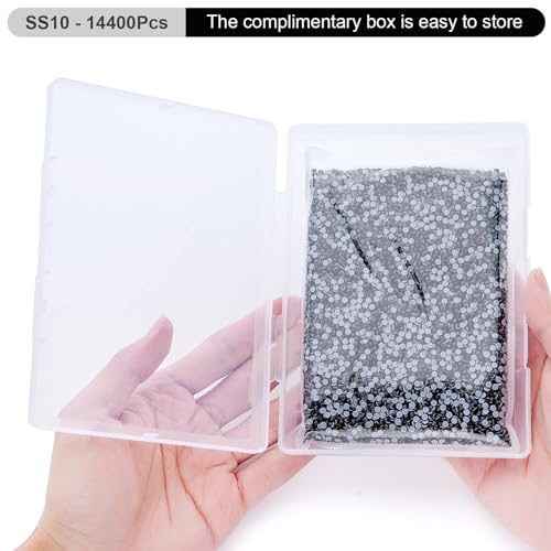 Image of Hotfix Rhinestones Bulk, 14400PCS Black Hot Fix Rhinestones for Clothes DIY Decoration Crafts, Black, SS10, 2.7-2.9mm