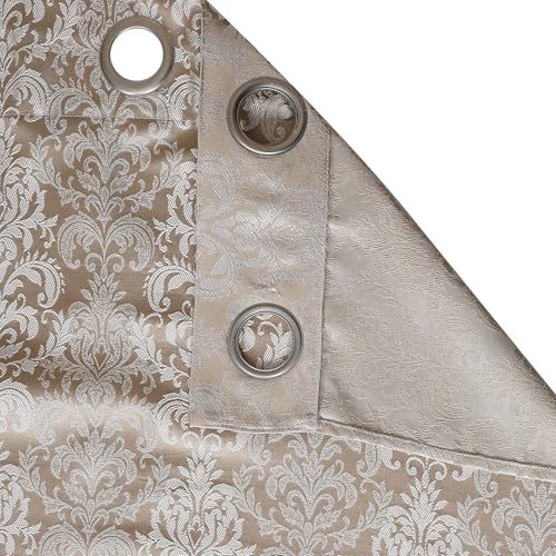 Image of STITCHNEST Damask Jacquard Door Curtain - Beige, 7 Feet, Grommet Top - Pack of 1 Luxurious Curtain for Living Room & Bedroom