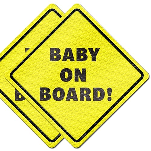 Image of Baby On Board Signs for Cars - Reflective Magnet Sign for Bumper - 2 Pack, 5.5” by 5.5” - Magnetic Sticker Safety Signs, Accessories for Baby in Cars