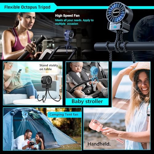 2 Pack Multifunctional Portable Stroller Fan 4 Speed 6600rpm High Speed Usb Rechargeable Personal Mini Handheld Fan Extended Tripod For Desktop Winding Kids Bed Treadmill Bike Golf Cart Outdoor Travel - 5