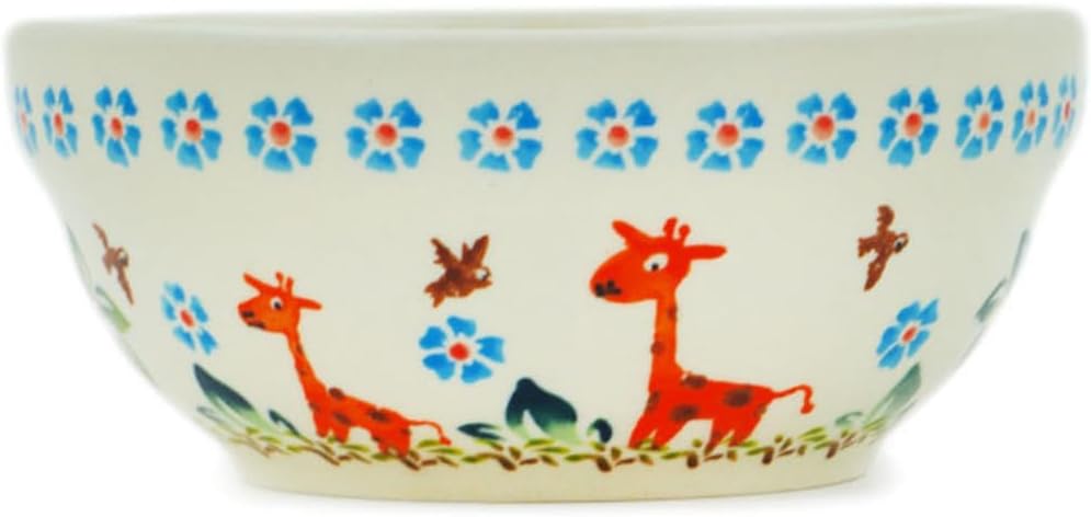 Polmedia Polish Pottery Bowl 6-inch - Giraffe Adventure Pattern Handmade in Boleslawiec Poland + Certificate of Authenticity