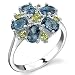 Peridot and London Blue Topaz Flower Ring Sterling Silver 3.25 Carats Size 7