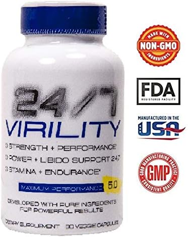 24/7 Virility Stamina & Enlargement Booster for Men - Increase Size, Strength, Stamina - Energy, Mood, Endurance Boost - All Natural Once Daily Supplement for Men - Made in USA