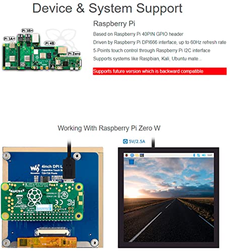 Image of waveshare 4inch DPI Touch Screen LCD (C) for Raspberry Pi 4B /3B+ /3B /2B /Zero /Zero 2 W /2 WH, 720x720 IPS Square Display Toughened Glass Cover Refresh Rate up to 60Hz