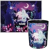 alles-meine.de GmbH 2 TLG. Set _ Schreibtischunterlage & Papierkorb - Einhorn - Unicorn - inkl. Name - Schreibtischset - Unterlage - 50 cm * 39 cm - abwischbar - Mülleimer Abfall..
