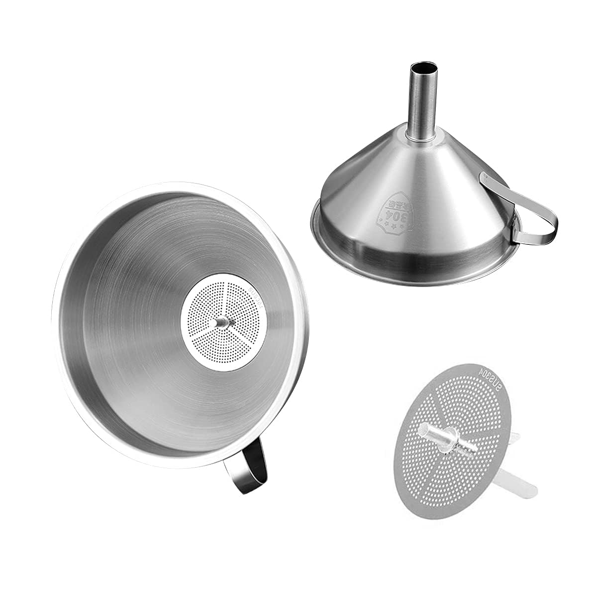 Stainless Steel Funnel with Removable Strainer, 5 Inch Food Grade Kitchen Funnel for Filling Bottles, Cooking Oils, Jam, Dry Ingredients and Powders, Wide Stem, Dishwasher Safe, Silver