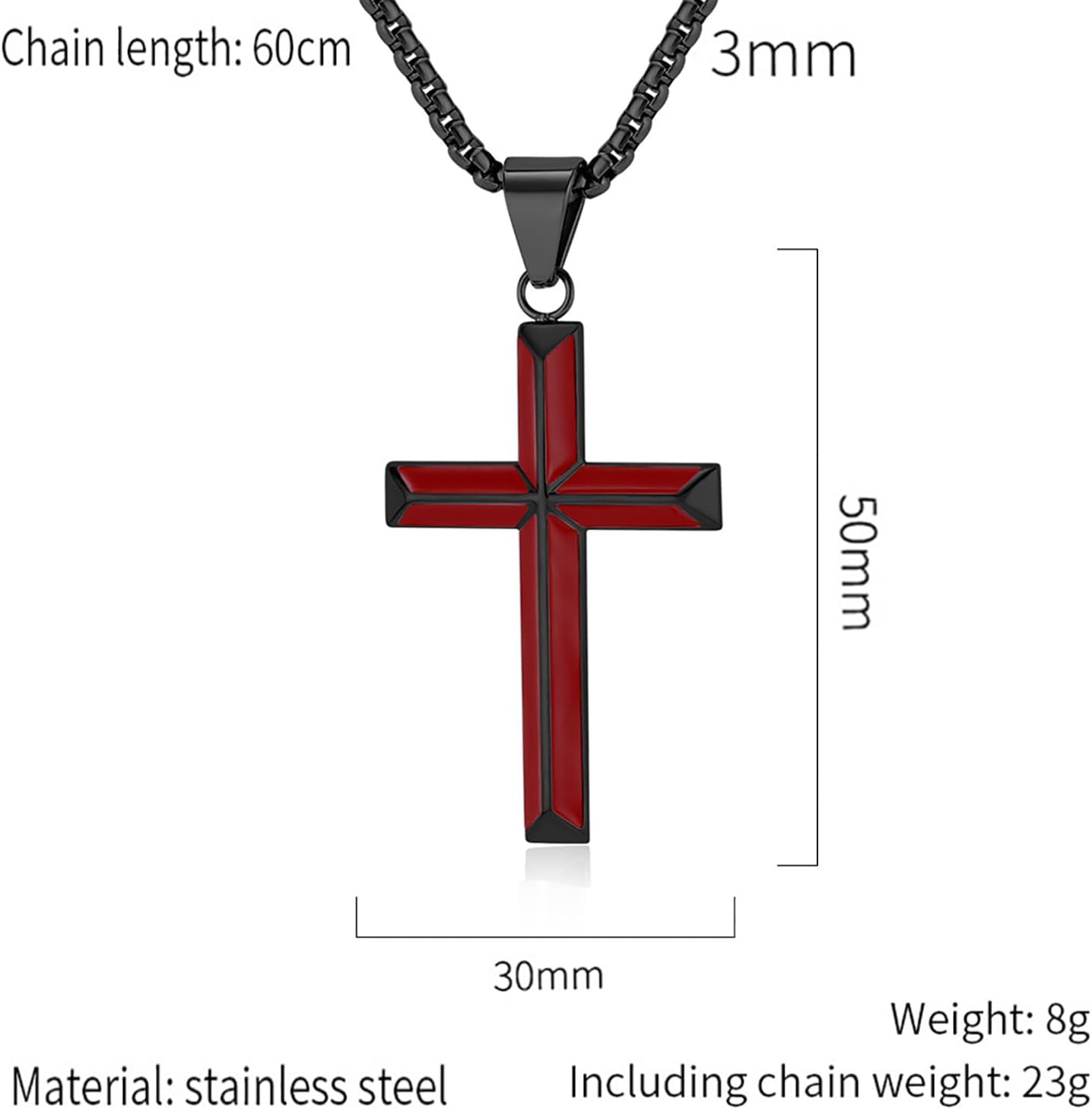 Cross Necklace for Men,Stainless Steel Black Silver Jesus Christ Crucifix Pendant Necklaces Jewelry，60cm Rolo Chain