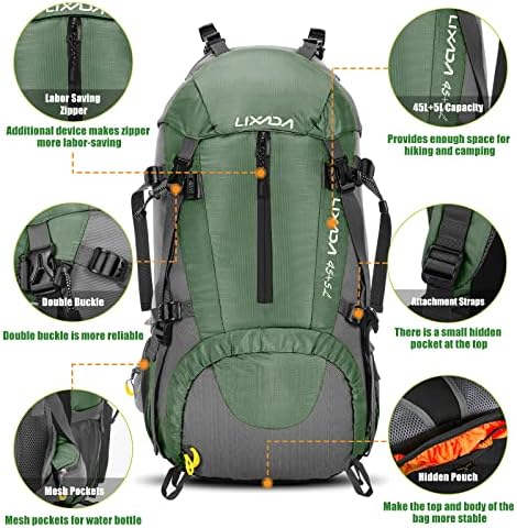 Lixada Hiking Backpack,50L Backpack with Rain Cover Waterproof Trekking Rucksack for Men and Women for Outdoor Travel Cycling Climbing Mountaineer