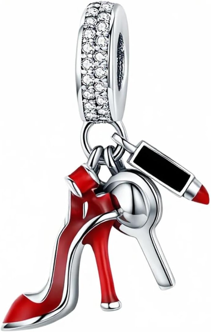 10 Pack Silver Bead Charms for Pandora Bracelets and Necklaces, CZ Pendant Jewelry Charm Set for Women - Image 5