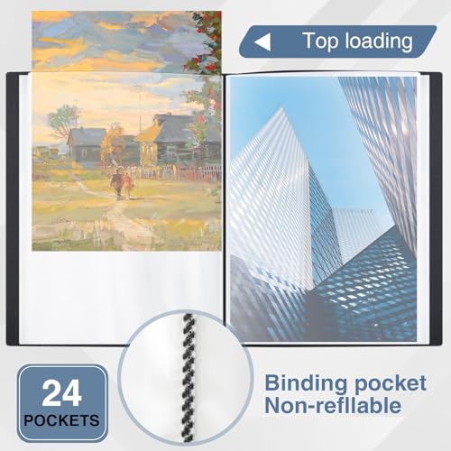 Image of Affrolling 2 Pcs 12 inchx18 inch Art Portfolio Folder with 24 Pockets & Black Inner Sheets, Display 48 Pages, Art Portfolio Binder Scrapbook with Plastic Sleeves for Artwork