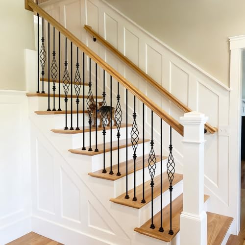 10 Pack Staircases Iron Balusters -1/2'' Square Hollow Metal Spindles with Slender Basket Design, Includes 10 Flat Shoes & 10 Angle Shoes by Patavin - Used condition - Image 7