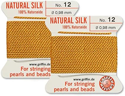 2 Pcs Griffin Natural Silk Beading Cord Thread and Needle Size 12 Amber Color image 2
