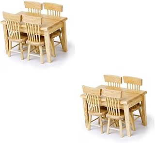 PRETYZOOM 10 Peças Móveis De Casa De Bonecas De Madeira Móveis De Casa De Bonecas De Madeira Conjunto Infantil Mesa E Cadeiras Mini Casa Móveis Para Crianças Mini Casa De Madeira Móveis De