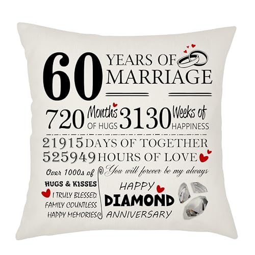 Weosan We001 - Funda de cojín para 60 aniversario de boda, regalo para esposa o marido, regalo de recuerdo de 60 años de matrimonio, elegante funda de almohada de 45 x 45 cm, We001
