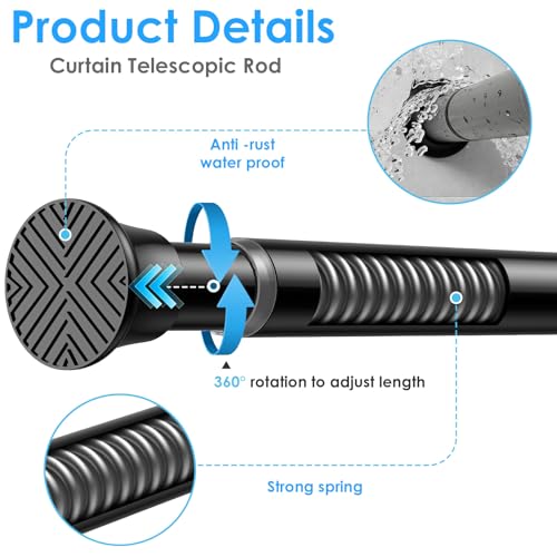 Image of MEXAU Black Tension Curtain Rods18 to 36 In,Small Curtain Rods No Drilling | Short Tension Rod,Adjustable Spring Rod for Windows,Door,Closet,Kitchen,4 Pack,Spring Tension Curtain Rods Small