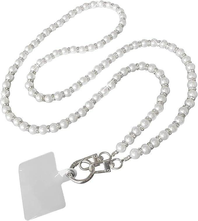 Jormie Silver Diamond Ring Pearl Mobile Phone Crossbody Lanyard with Wrist Strap | Hands-Free Stylish Phone Holder Sling | Beaded Pearl Mobile Strap Accessory for Women & Girls-image-14
