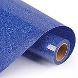 GraceM HTV just Buy it Iron on Vinyl Works Perfect with Silhouette for T-Shirt and Other Materials, Easy to Cut&Weed,5ft by 12inch roll Matte Heat Transfer Vinyl (Glitter Sapphire Blue) â€¦