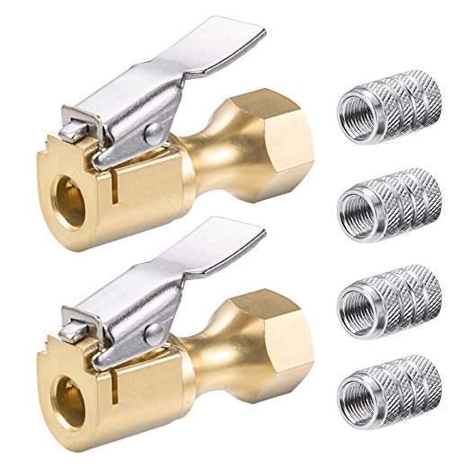 FineGood - Cerradura de flujo cerrado de 2 piezas en mandriles neumáticos, Latón 1/4 "NPT Air Chucks con clip para compresor de indicador de inflado, con tapas de válvula de vástago