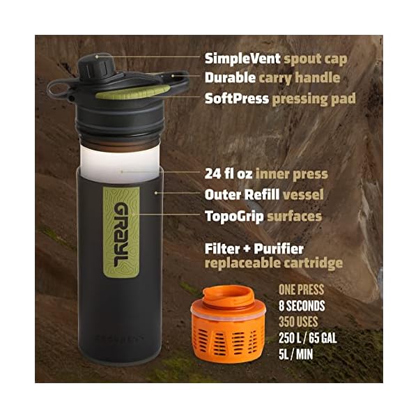 GRAYL GeoPress 24 oz Water Purifier Bottle - Filter for Hiking, Camping, Survival, Travel (Black Camo) - Image 5