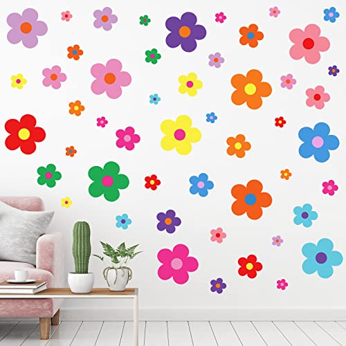 Image of TaoBary 288 Pcs Y2k Cute Flowers Wall Sticker Colorful Floral Wall Decal Vinyl Peel and Stick Preppy Hippie Stickers Aesthetic Flowers Decor for Nursery Bedroom(9.1 x 11.4 Inch,Bright Colors)