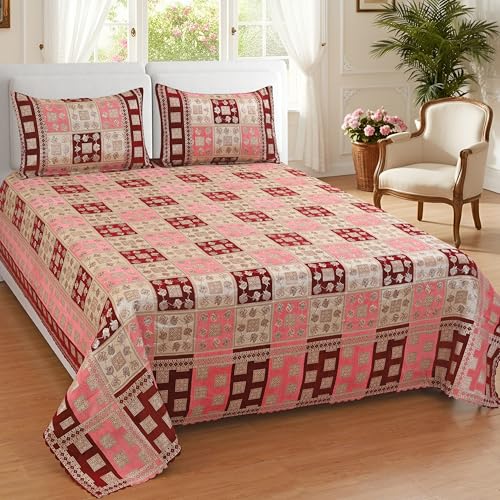 Image of Luxury Velvet Bedsheet King Size Luxury Bed Sheet 90 inch x 100 inch Ultra Soft, Cozy & Warm Bedding for Bedroom Hypoallergenic & Elegant Velvet Texture (Maroon::Pink)