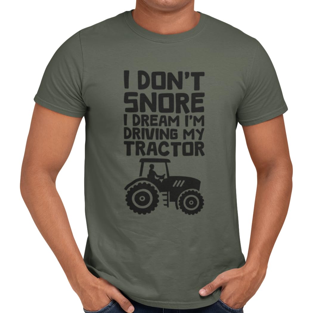 Getting Shirty Unisex Green I Don't Snore I Dream I'm Driving My Tractor Funny Farming T-Shirt For Men (, L)