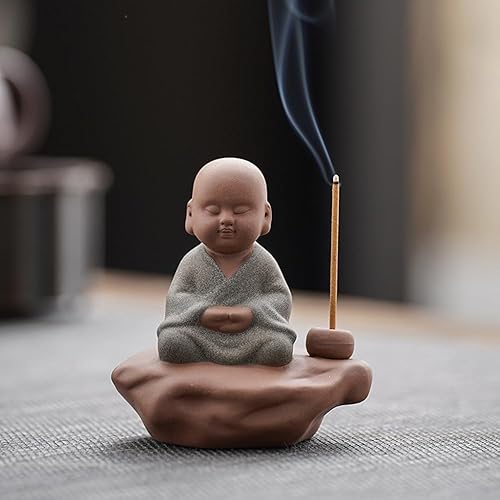 Miniatura 3 de Bonita estatua de incienso de Buda, figura de cerámica china de té de monje de arena morada, escultura zen de meditación para decoración de