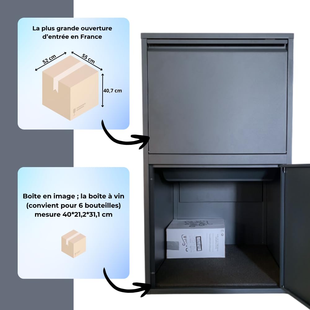 Plus Grande Boîte à Colis – Boîte aux Lettres Colis – Anthracite – Pose Libre ou Fixation au Sol – 105,5 x 60 x 60 cm – Colis Jusqu’à 52 x 55 x 40,7 cm – Tapis Amortisseur Offert - ParcelXL®