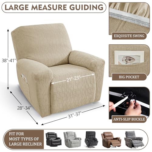 Image of ZNSAYOTX 100% Waterproof Recliner Chair Covers, 3-Piece Stretch Fit Recliner Slipcovers with Buckle & Elastic Band for Lazy Boy, Stay in Place, Soft Plaid Jacquard Protector (Large, Khaki)