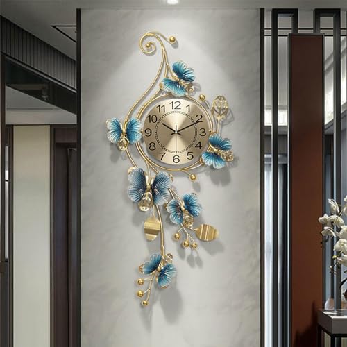 Horloge murale ginkgo grand format métal noir or pour salon moderne et silencieuse