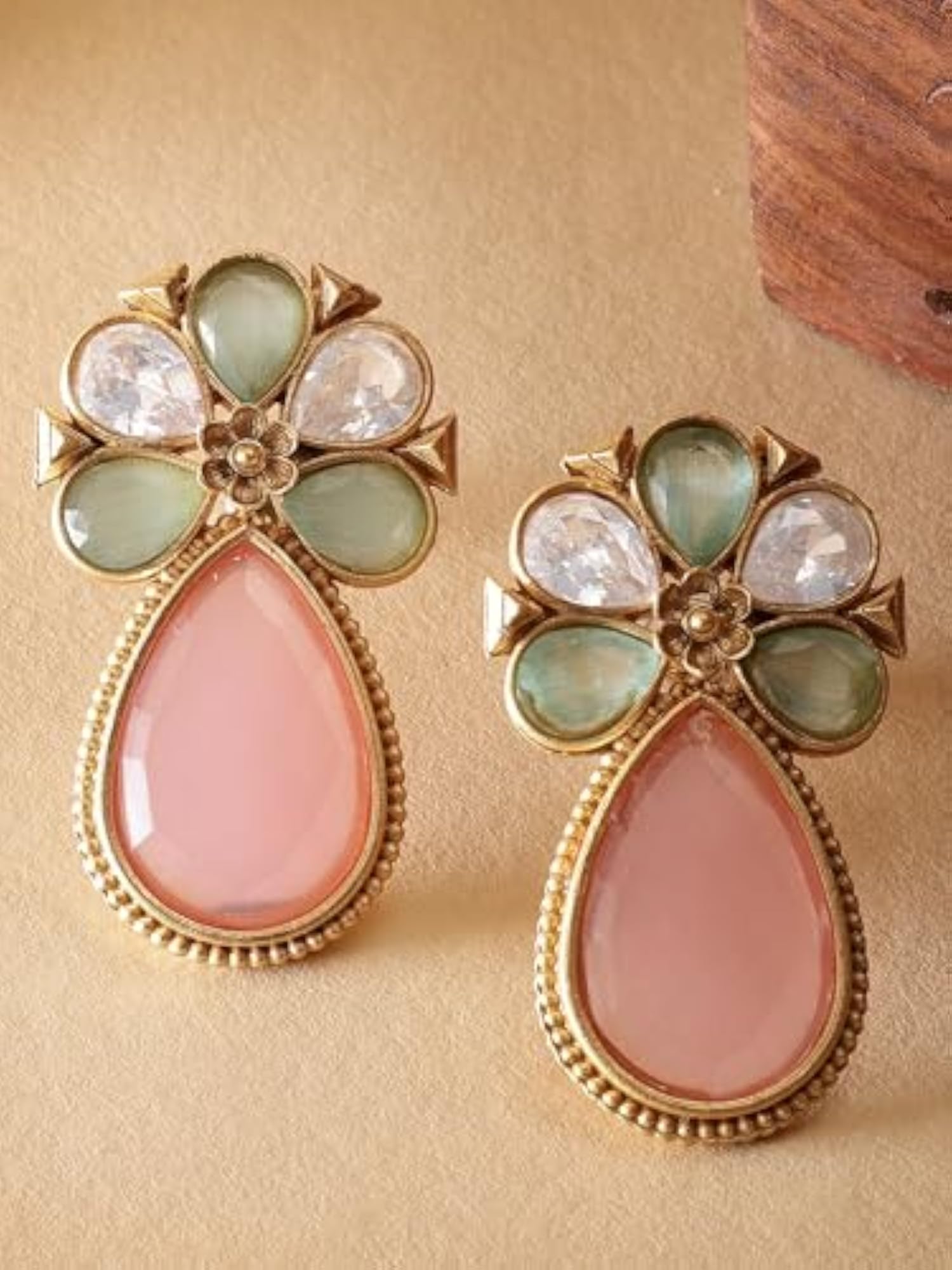 Plated Stone Floral Stud Earrings for Women