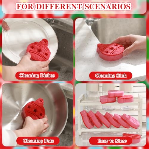 Image of Tioncy 12 Pack Christmas Ball Kitchen Sponges Bulk Dual Sided Scrubber Sponges Dishwashing Kitchen Cleaning Accessories for Household Supplies