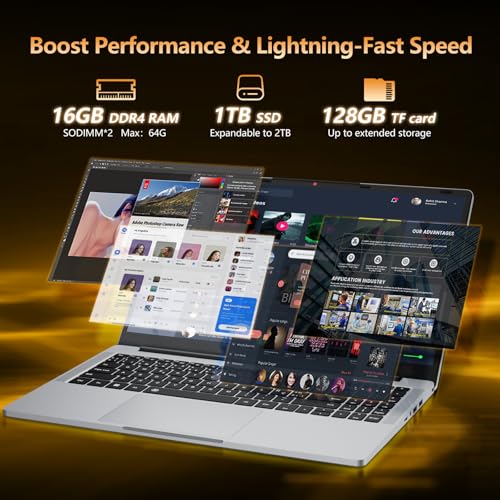 Image of Laptop, AMD Ryzen 5 5500U Gaming Laptop, 15.6 Inch Laptop Computer with 16GB RAM 1TB SSD, AMD Radeon Lap top PC, Laptops with Backlit Keyboard, 1080P FHD, 55.2Wh Battery, Type-C, HDMI, Win 11 Pro
