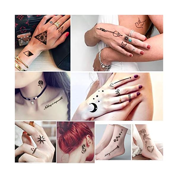 Yazhiji Tiny Waterproof Temporäre Tattoos - 60 Blätter, Mondsterne Konstellationen Musikkompass Anker Worte Linien… – Bild 8