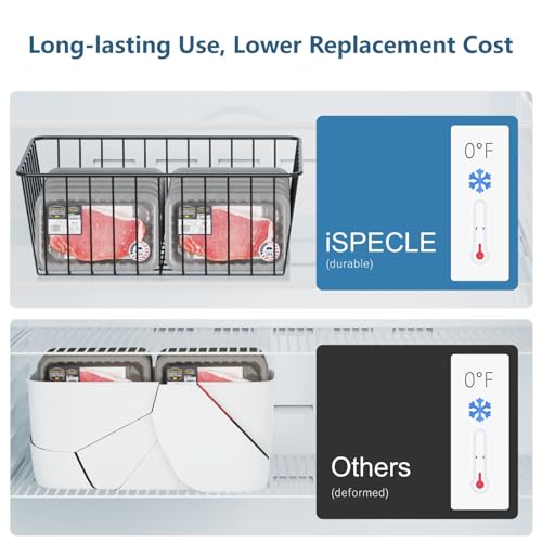 Image of iSPECLE Freezer Organizer Bins - 6 Pack Stand Up Freezer Organizers for 16 Cu.Ft Upright Freezer, Storage Baskets for Meat & Veggies, Prevents Items Falling, Slide-Out Access, 3 Large 3 Medium, Black | Wire Baskets 3 Large & 3 Medium Sizes, Slide-Out for Easy Access, Prevent Food Falling Out, Keep Stand-Up Freezer Organized