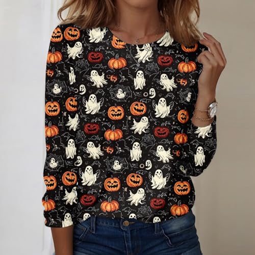 Halloween Shirts for Women Long Sleeve Plus Size Fashion Crewneck Comfortable Tshirts Halloween Costumes for Women