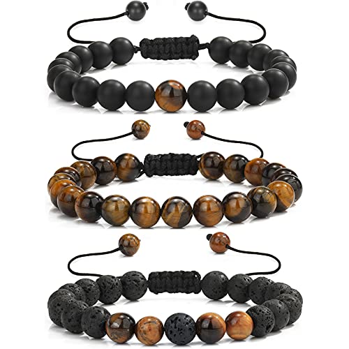 MengPa Mens Beaded Bracelets Bracelet Lava Rock Beads Stone Trendy Jewelry Sets Gifts for Him Boyfriend